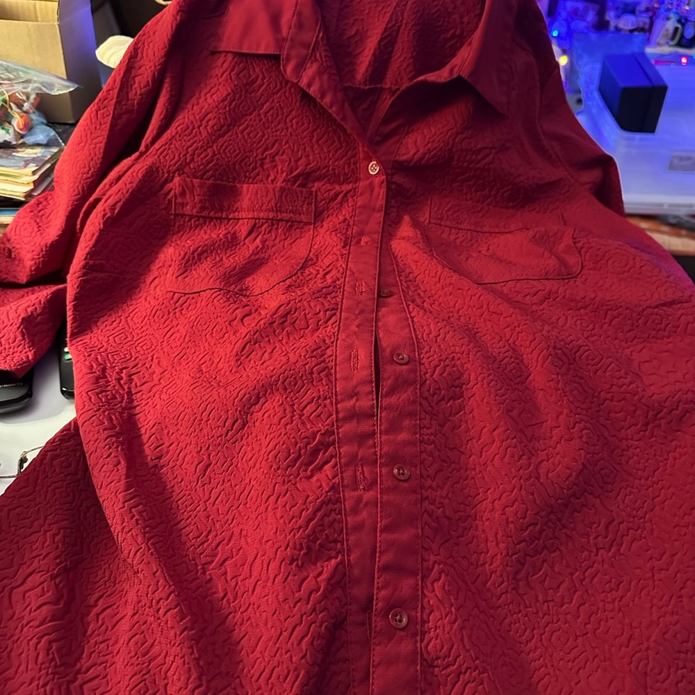 CJ Banks Rich Red Textured Blouse